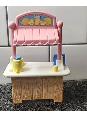 1994 FISHER PRICE LOVING FAMILY DOLLHOUSE LEMONADE STAND PINK AWNING ACCESSORIES
